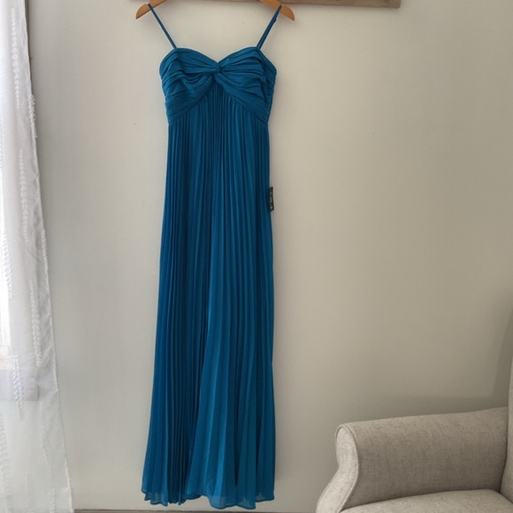 Lulus Jolette Blue Pleated Knot-Front A-Line Skirt Chiffon Maxi Dress NWT Small - Picture 5 of 15